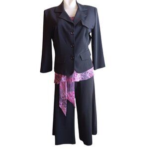 Breakin Loose Womens Three-Piece Black & Purple Floral Skirt Suit Size 9/10